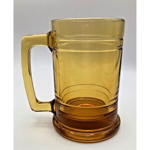 Vintage‎ Amber Glass Beer Mug Large Textured Drinking Glass Tankard Barware